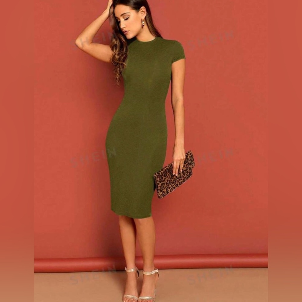 H&M Divided army green bodycone midi dress. Size S . Rarely worn like new